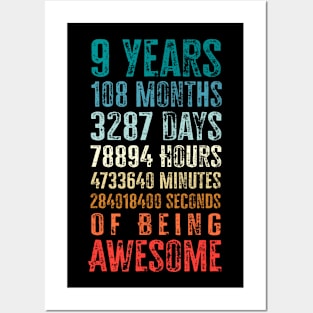 Years 108 Months Of Being Awesome Happy 9th Birthdays Posters and Art